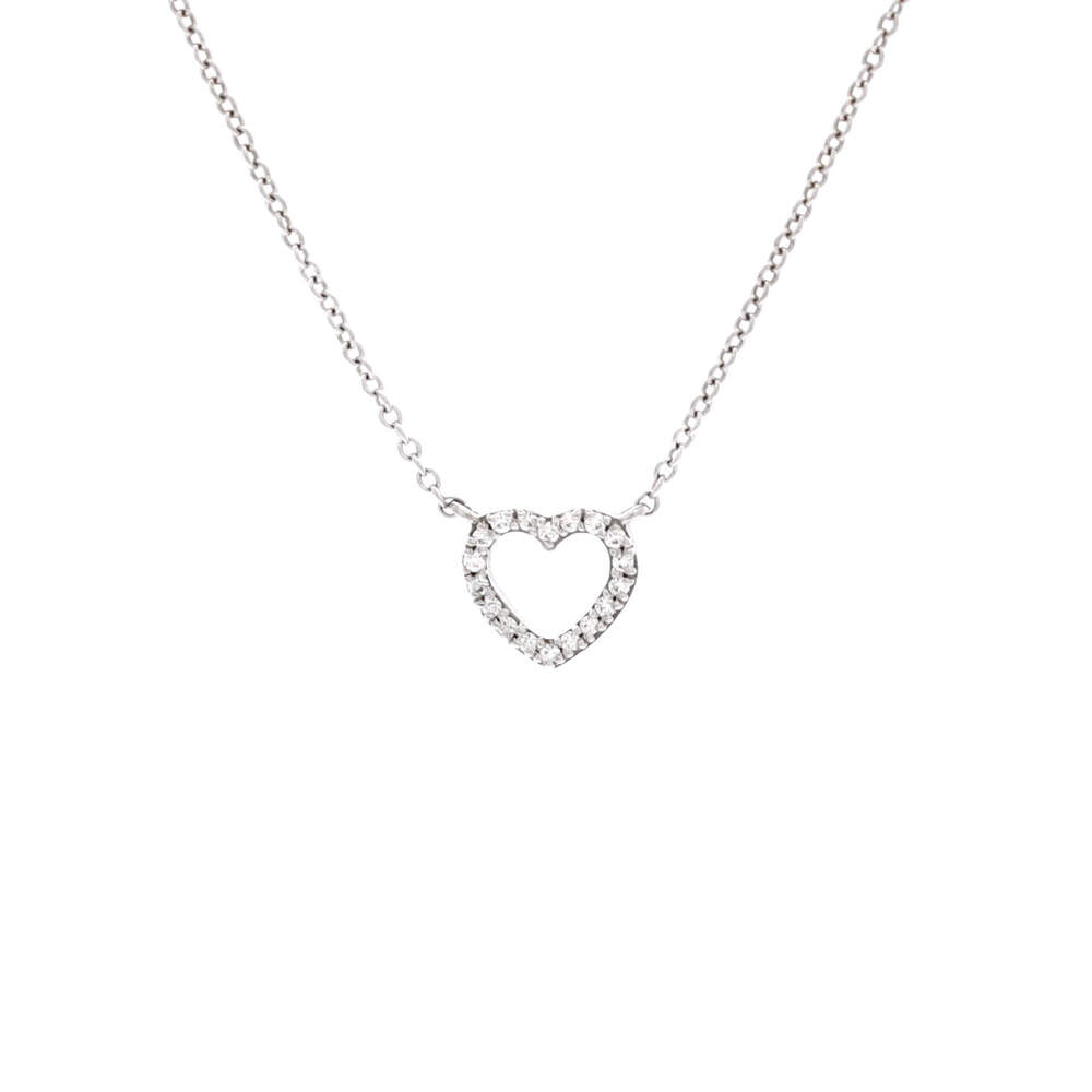 Tiffany & Co. Mini Metro Open Heart Pendant Necklace 18K White Gold and Diamonds